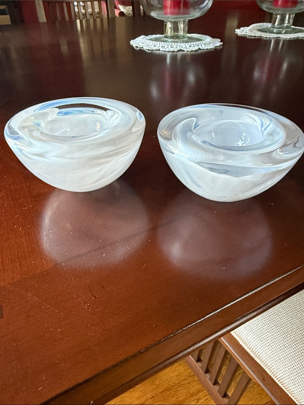 Frosted Glass Swirl Tea Light Holders - Set of 2